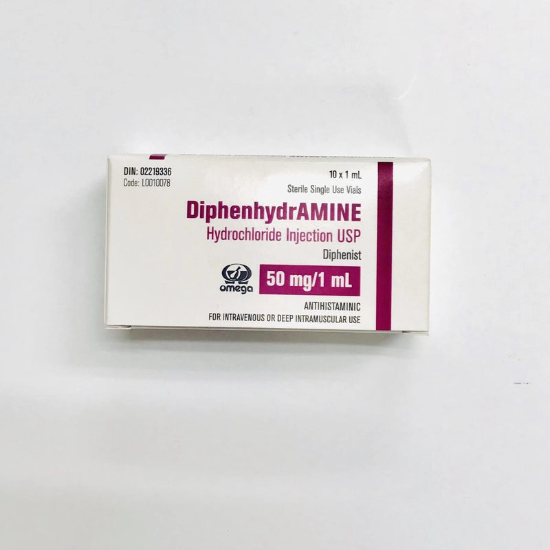 Diphenhydramine/Benadryl 50mg/mL (10 x 1mL Vials/Box)