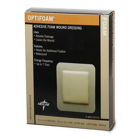 Optifoam Adhesive Foam Wound Dressing 4" x 4" (10cm x 10cm) (10/Box)