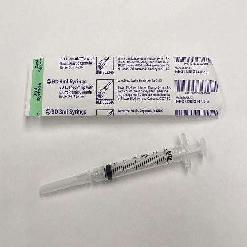 BD 3mL Luer Lock Syringe with Blunt Plastic Cannula
