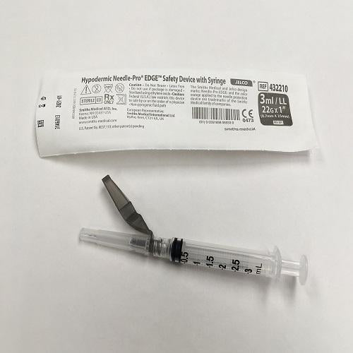 Needle Pro Edge 3mL Luer Lock Syringe 22G x 1" Safety Needle