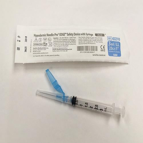 Needle Pro Edge 3mL Luer Lock Syringe 23G x 1" Safety Needle