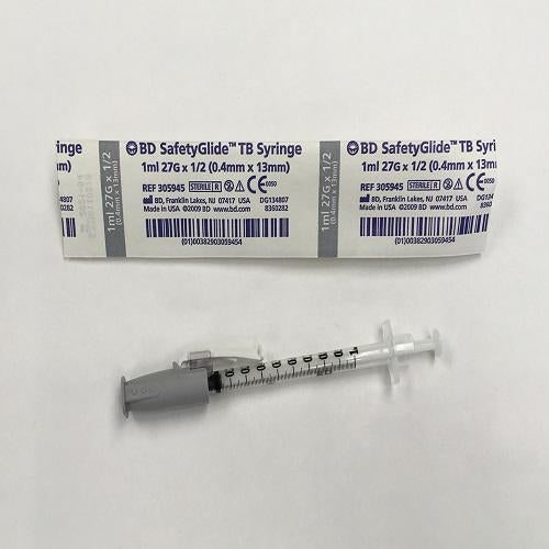 BD Safety Glide 1mL Tuberculin Syringe 27G x 0.5" Safety Needle