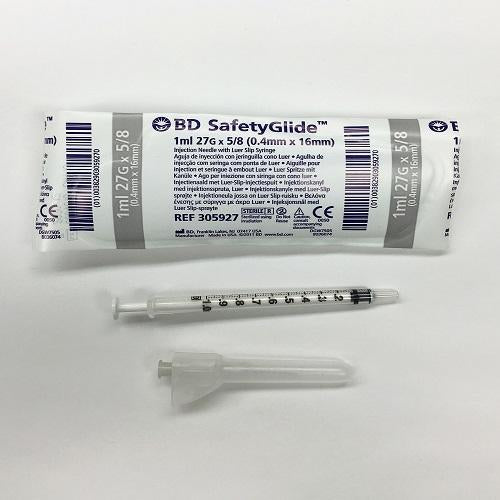 BD Safety Glide Needle 27G x 5/8" with 1 mL Syringe